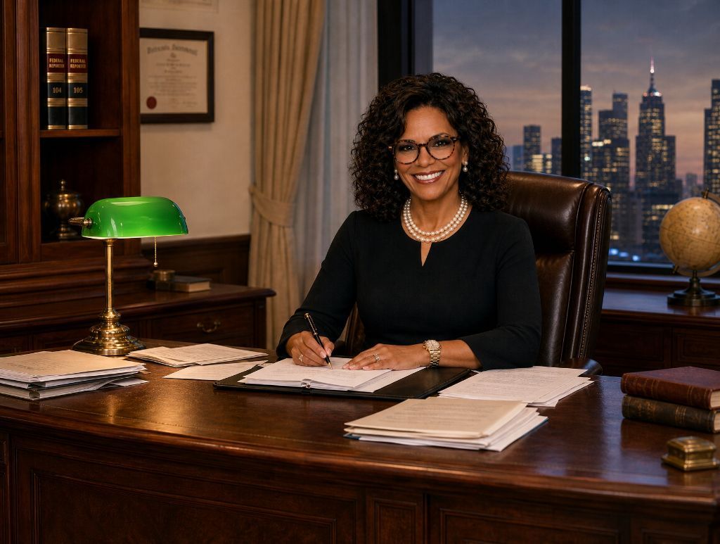 Kim Young seated at a desk in a professional office