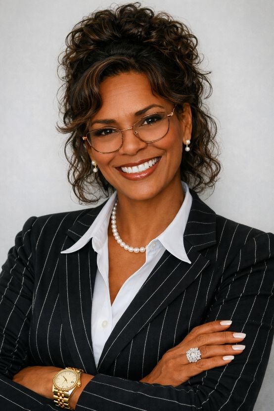 Kim Young — speaker portrait, black pinstripe suit